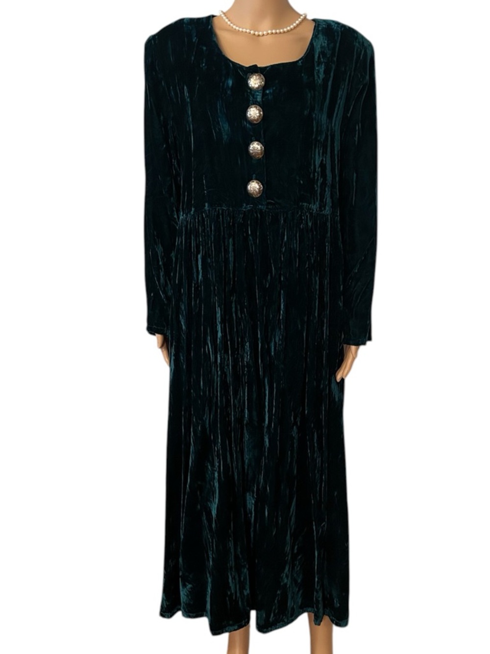 Double D Ranchwear Women’s Size Medium Dark Green Velvet Texture Maxi Dress